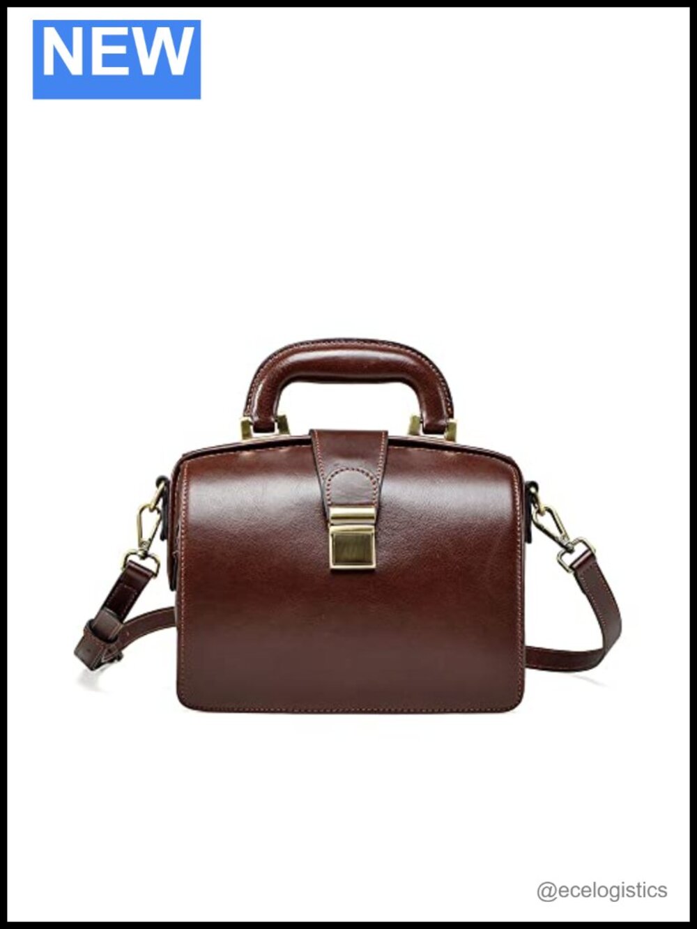Genuine Leather Doctor Bag Top Handle Handbag Brown